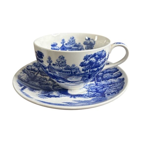 Nasco Other - VTG Tea Cup and Saucer Hand Painted Lakeview Blue & White Japan By Nasco Crazing